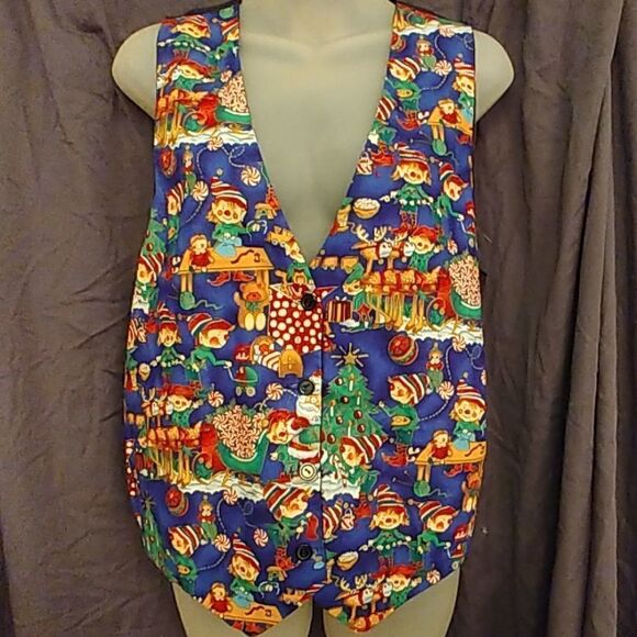 Vintage Idea Nuova Christmas Vest With Busy Elves - Picture 1 of 6